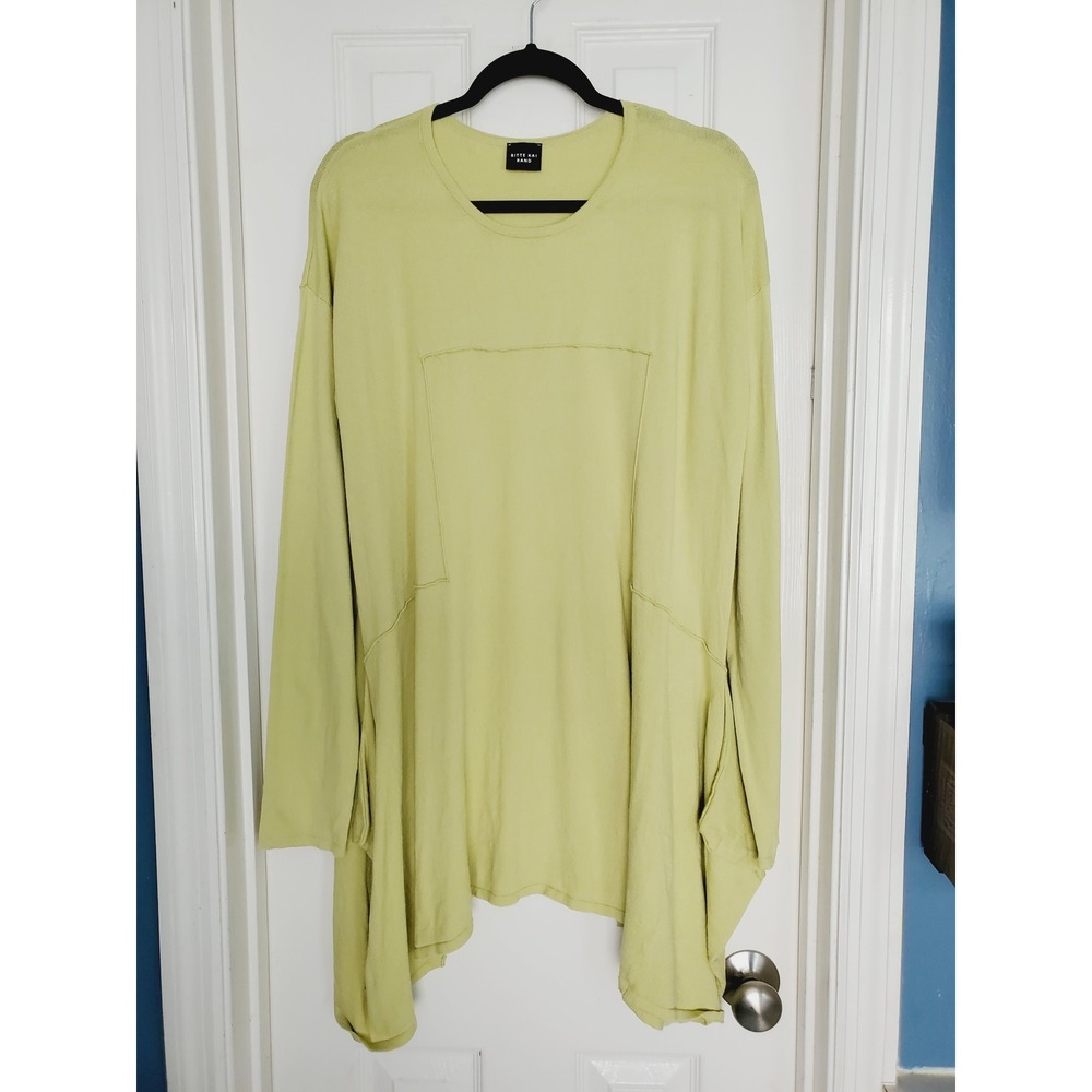Bitte Kai Rand Tunic Top Chartreuse Green‎ Asymmetric Lagenlook Knit Large